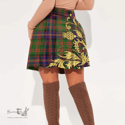 Scottish Cochrane Modern Clan Crest Tartan Womens Mini Skirt Scotland Luxury Golden Thistle Skirt