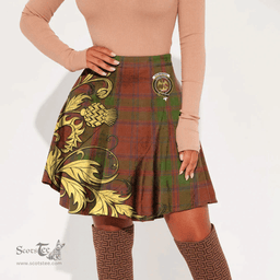 Scottish Drummond Clan Clan Crest Tartan Womens Mini Skirt Scotland Luxury Golden Thistle Skirt