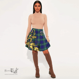 Scottish Hamilton Hunting Modern Clan Crest Tartan Womens Mini Skirt Scotland Luxury Golden Thistle Skirt