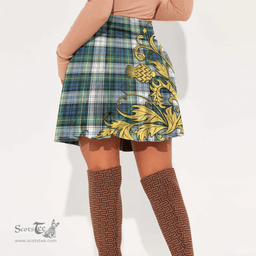 Scottish Gordon Dress Ancient Tartan Womens Mini Skirt Scotland Luxury Golden Thistle Skirt