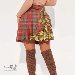 Scottish Fraser Weathered Tartan Womens Mini Skirt Scotland Luxury Golden Thistle Skirt
