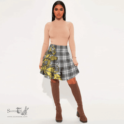 Scottish Douglas Grey Modern Tartan Womens Mini Skirt Scotland Luxury Golden Thistle Skirt