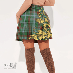 Scottish Gayre Tartan Womens Mini Skirt Scotland Luxury Golden Thistle Skirt