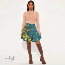 Scottish Hamilton Hunting Ancient Clan Crest Tartan Womens Mini Skirt Scotland Luxury Golden Thistle Skirt