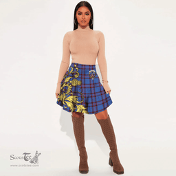 Scottish Elliot Modern Clan Crest Tartan Womens Mini Skirt Scotland Luxury Golden Thistle Skirt