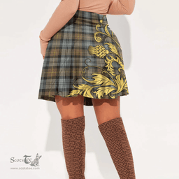 Scottish Gordon Weathered Tartan Womens Mini Skirt Scotland Luxury Golden Thistle Skirt