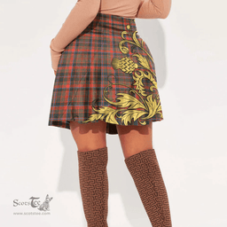 Scottish Cumming Hunting Weathered Clan Crest Tartan Womens Mini Skirt Scotland Luxury Golden Thistle Skirt