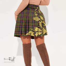Scottish Cochrane Modern Tartan Womens Mini Skirt Scotland Luxury Golden Thistle Skirt