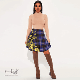 Scottish Dunlop Modern Tartan Womens Mini Skirt Scotland Luxury Golden Thistle Skirt