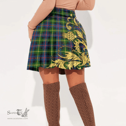 Scottish Farquharson Modern Tartan Womens Mini Skirt Scotland Luxury Golden Thistle Skirt