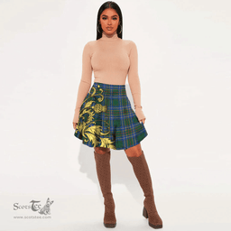 Scottish Cockburn Ancient Tartan Womens Mini Skirt Scotland Luxury Golden Thistle Skirt