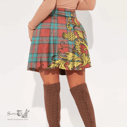 Scottish Dunbar Ancient Clan Crest Tartan Womens Mini Skirt Scotland Luxury Golden Thistle Skirt