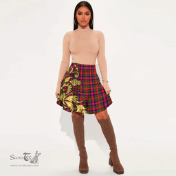 Scottish Gow Modern Tartan Womens Mini Skirt Scotland Luxury Golden Thistle Skirt