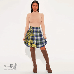 Scottish Gordon Dress Modern Clan Crest Tartan Womens Mini Skirt Scotland Luxury Golden Thistle Skirt