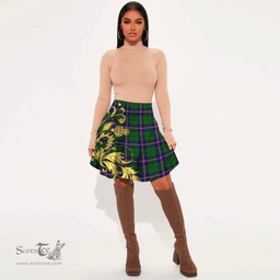 Scottish Carmichael Modern Tartan Womens Mini Skirt Scotland Luxury Golden Thistle Skirt
