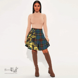 Scottish Fraser Hunting Ancient Tartan Womens Mini Skirt Scotland Luxury Golden Thistle Skirt