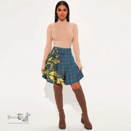 Scottish Douglas Modern Tartan Womens Mini Skirt Scotland Luxury Golden Thistle Skirt