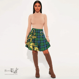 Scottish Forsyth Ancient Clan Crest Tartan Womens Mini Skirt Scotland Luxury Golden Thistle Skirt