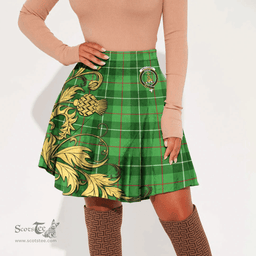 Scottish Galloway District Clan Crest Tartan Womens Mini Skirt Scotland Luxury Golden Thistle Skirt