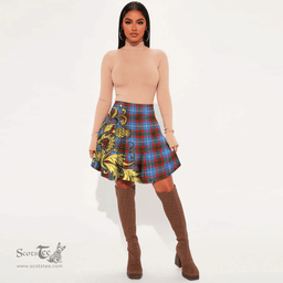 Scottish Edinburgh District Tartan Womens Mini Skirt Scotland Luxury Golden Thistle Skirt