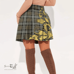 Scottish Graham of Menteith Weathered Tartan Womens Mini Skirt Scotland Luxury Golden Thistle Skirt