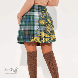 Scottish MacKenzie Dress Ancient Clan Crest Tartan Womens Mini Skirt Scotland Luxury Golden Thistle Skirt