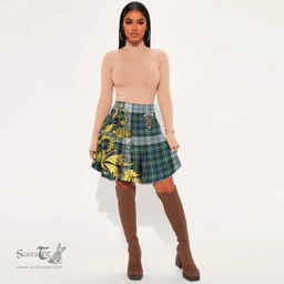 Scottish MacKenzie Dress Ancient Clan Crest Tartan Womens Mini Skirt Scotland Luxury Golden Thistle Skirt