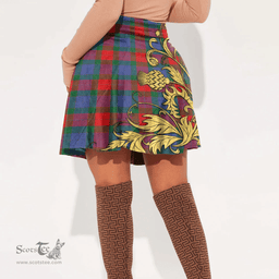 Scottish Mar Tartan Womens Mini Skirt Scotland Luxury Golden Thistle Skirt