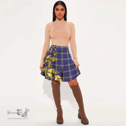 Scottish Kinnaird Tartan Womens Mini Skirt Scotland Luxury Golden Thistle Skirt