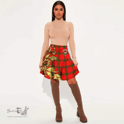 Scottish MacDonald of Sleat Clan Crest Tartan Womens Mini Skirt Scotland Luxury Golden Thistle Skirt