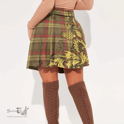 Scottish MacMillan Old Weathered Tartan Womens Mini Skirt Scotland Luxury Golden Thistle Skirt