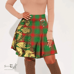Scottish Middleton Modern Clan Crest Tartan Womens Mini Skirt Scotland Luxury Golden Thistle Skirt