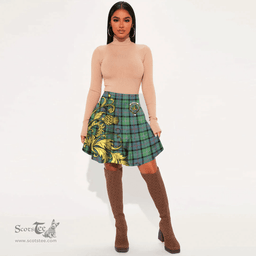 Scottish MacThomas Ancient Clan Crest Tartan Womens Mini Skirt Scotland Luxury Golden Thistle Skirt