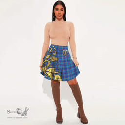 Scottish Mercer Modern Clan Crest Tartan Womens Mini Skirt Scotland Luxury Golden Thistle Skirt