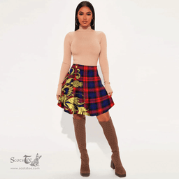 Scottish MacLachlan Modern Tartan Womens Mini Skirt Scotland Luxury Golden Thistle Skirt