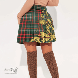 Scottish MacDiarmid Modern Tartan Womens Mini Skirt Scotland Luxury Golden Thistle Skirt