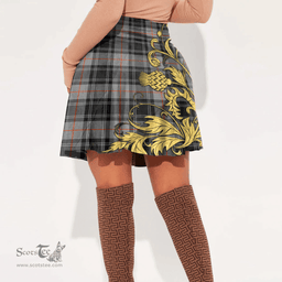 Scottish Moffat Modern Clan Crest Tartan Womens Mini Skirt Scotland Luxury Golden Thistle Skirt