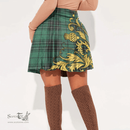 Scottish MacLean Hunting Ancient Tartan Womens Mini Skirt Scotland Luxury Golden Thistle Skirt