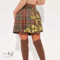 Scottish MacKintosh Hunting Weathered Tartan Womens Mini Skirt Scotland Luxury Golden Thistle Skirt