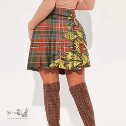 Scottish MacPherson Weathered Clan Crest Tartan Womens Mini Skirt Scotland Luxury Golden Thistle Skirt