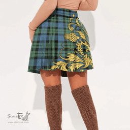 Scottish MacKay Ancient Tartan Womens Mini Skirt Scotland Luxury Golden Thistle Skirt