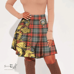 Scottish MacLachlan Weathered Clan Crest Tartan Womens Mini Skirt Scotland Luxury Golden Thistle Skirt