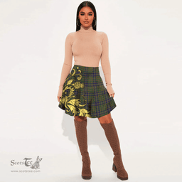 Scottish MacMillan Hunting Modern Tartan Womens Mini Skirt Scotland Luxury Golden Thistle Skirt