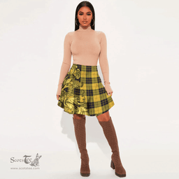 Scottish MacLeod of Lewis Ancient Tartan Womens Mini Skirt Scotland Luxury Golden Thistle Skirt