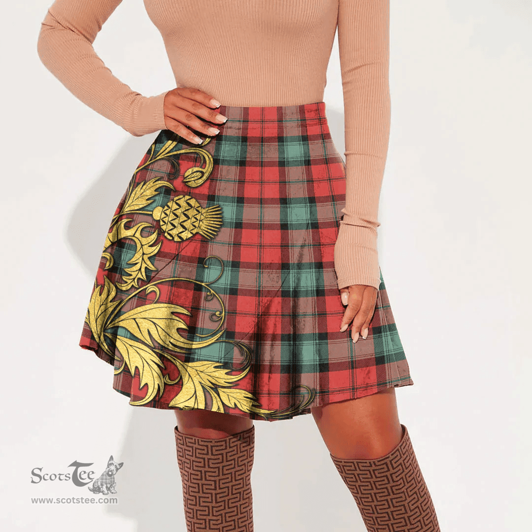 Scottish Kerr Ancient Tartan Womens Mini Skirt Scotland Luxury Golden Thistle Skirt
