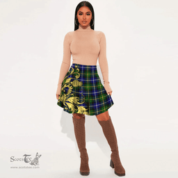 Scottish MacNeill of Barra Modern Tartan Womens Mini Skirt Scotland Luxury Golden Thistle Skirt