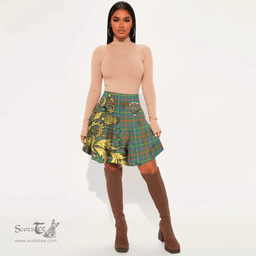 Scottish MacKintosh Hunting Ancient Clan Crest Tartan Womens Mini Skirt Scotland Luxury Golden Thistle Skirt