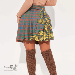 Scottish MacIntyre Ancient Clan Crest Tartan Womens Mini Skirt Scotland Luxury Golden Thistle Skirt