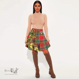 Scottish MacLean of Duart Modern Clan Crest Tartan Womens Mini Skirt Scotland Luxury Golden Thistle Skirt