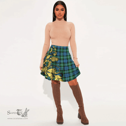 Scottish Lyon Clan Crest Tartan Womens Mini Skirt Scotland Luxury Golden Thistle Skirt